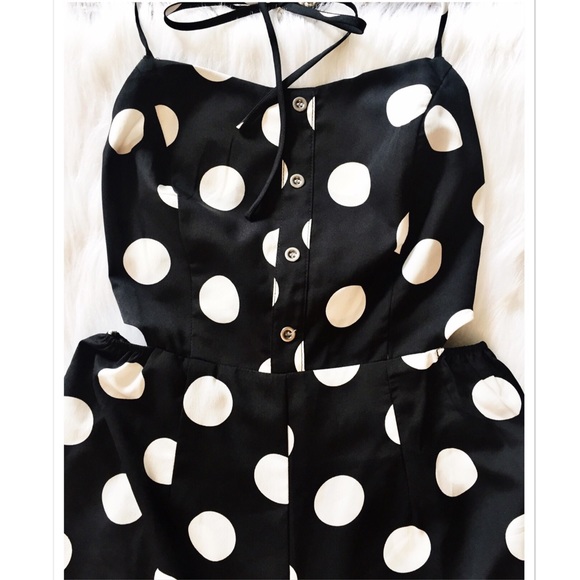 Black Open Back Jumpsuit with White Polka Dots - Picture 4 of 8